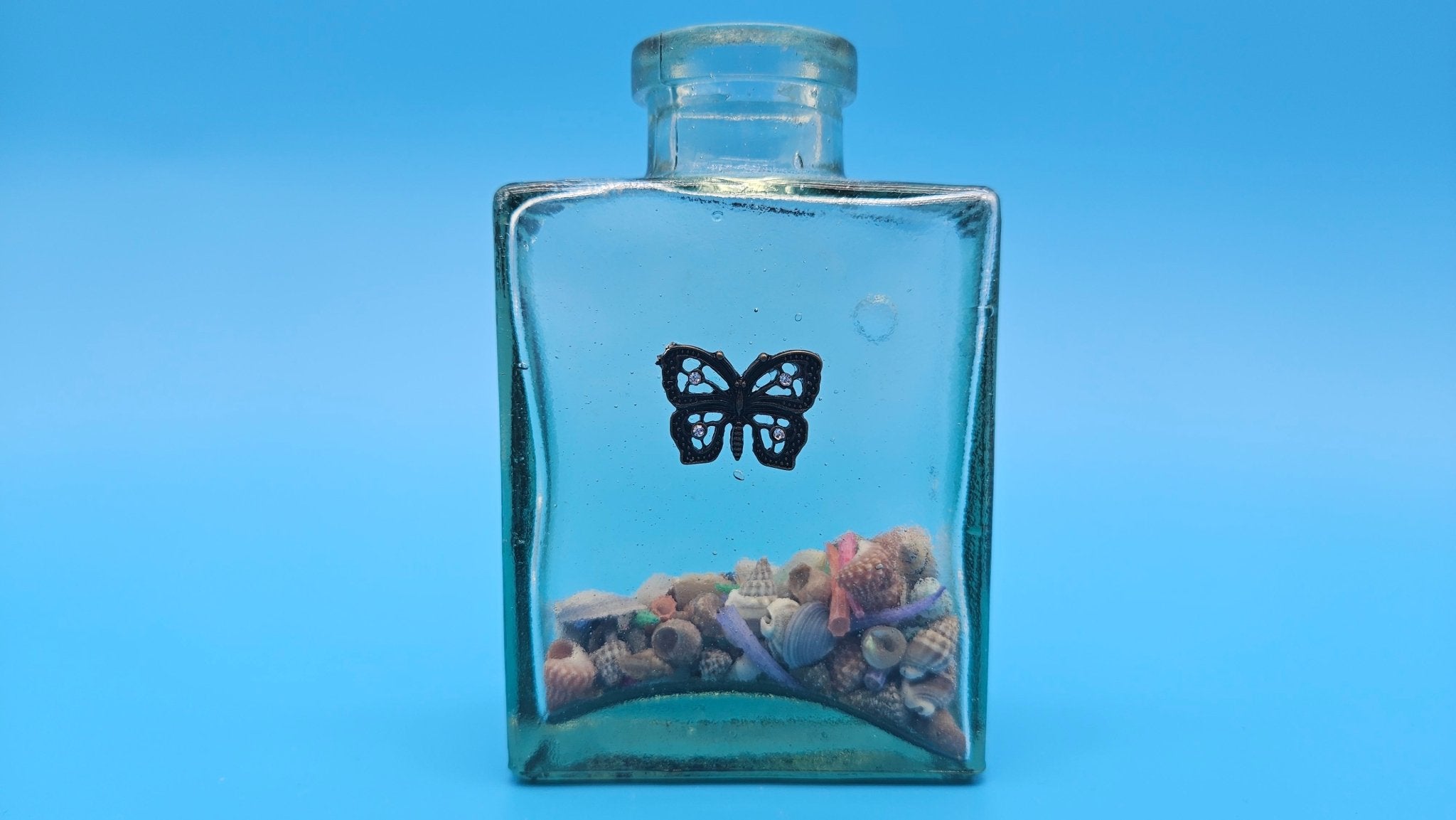 Glass Bottle with Butterfly – Coastal Home Decor Shell Accent
