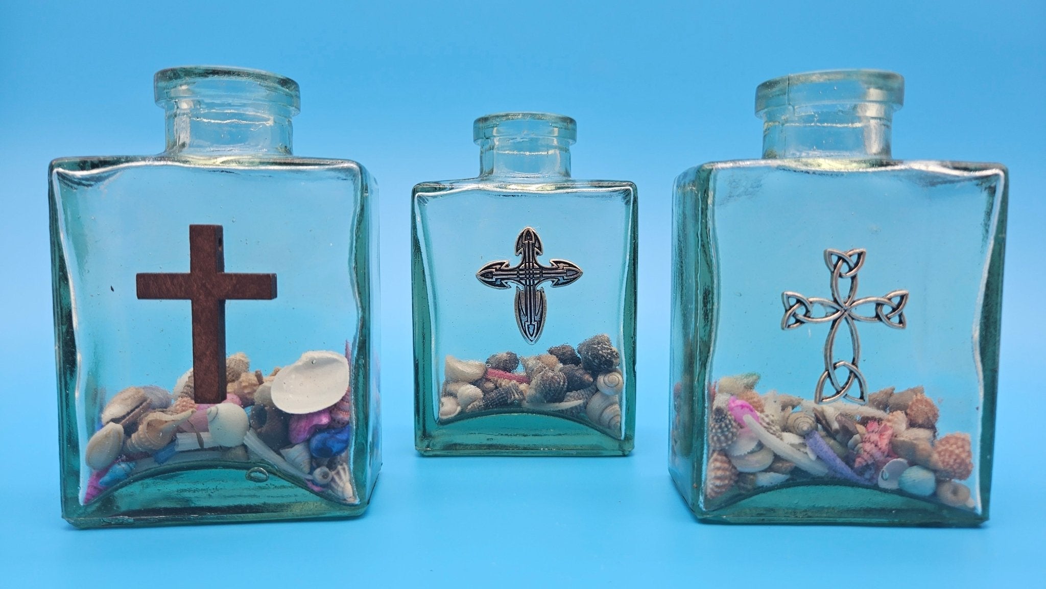 Glass Bottle with Cross – Coastal Home Decor Shell Accent