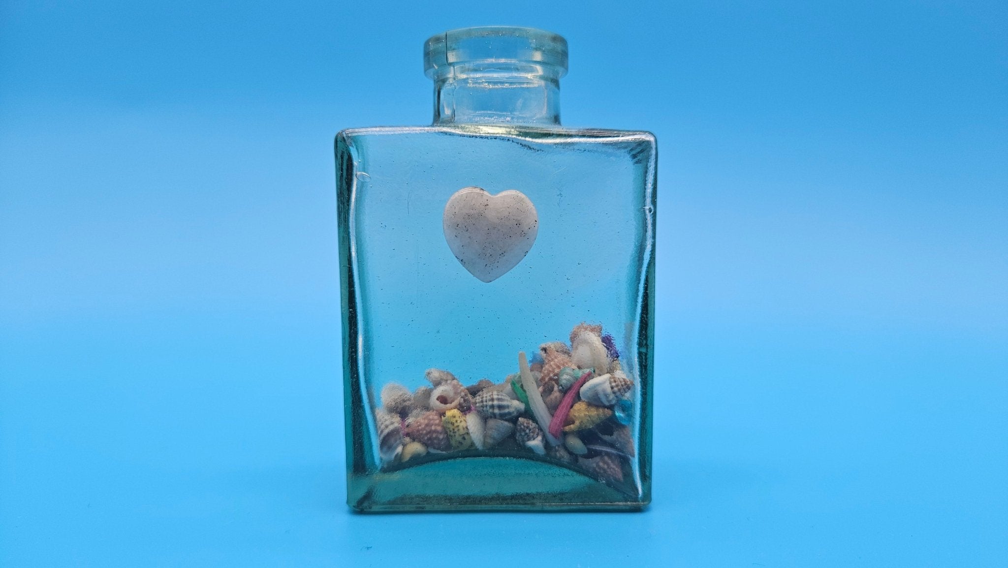 Glass Bottle with Heart – Coastal Home Decor Shell Accent