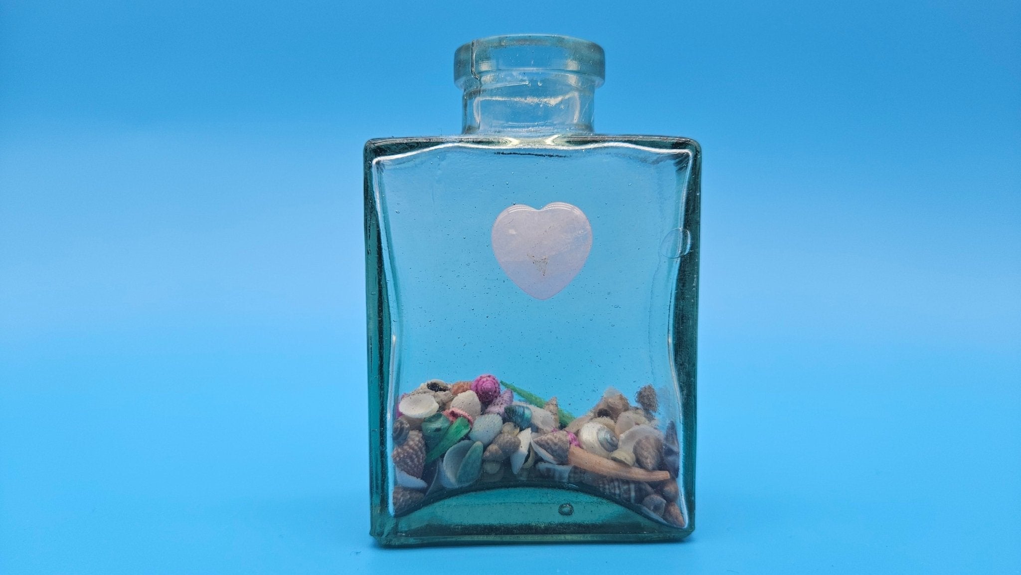 Glass Bottle with Heart – Coastal Home Decor Shell Accent