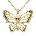 Gold Plated Butterfly Skull Pendant Necklace For Women