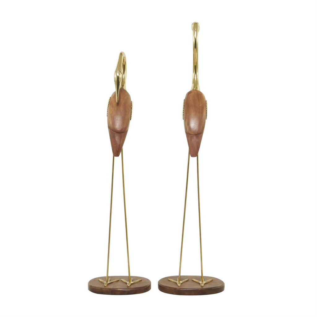 Gold Wood Bird Sculpture – Elegant Nature-Inspired Decor