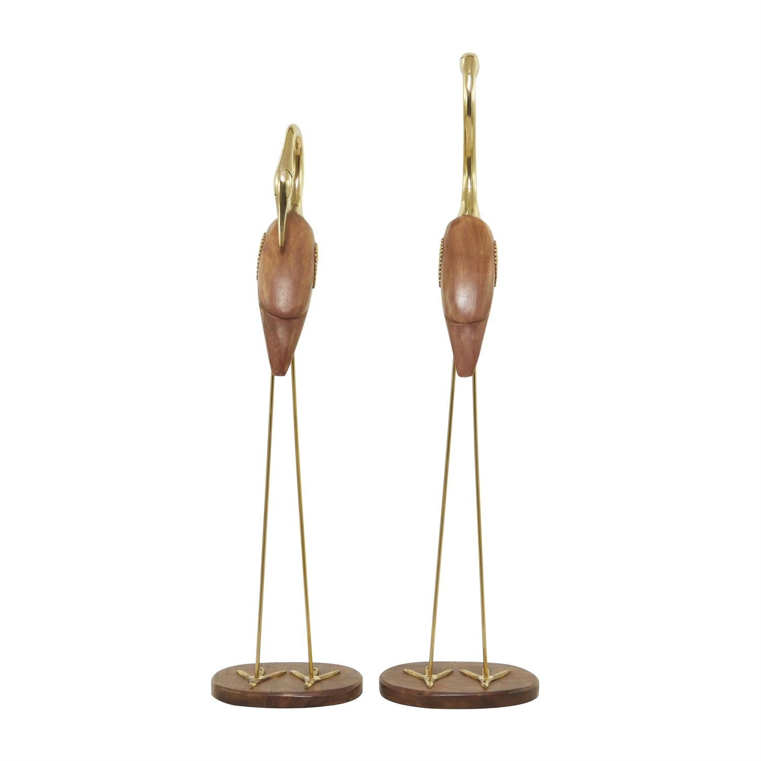 Gold Wood Bird Sculpture – Elegant Nature-Inspired Decor