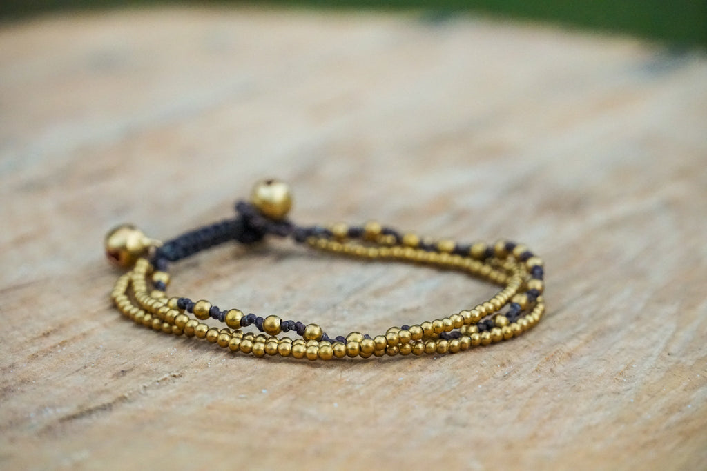 Golden Triple Strand Boho Brass Bracelet Adjustable