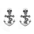 Gothic Skull Anchor Earrings Silver Nautical Punk Studs