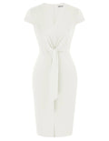 GRACE KARIN Women's Summer Midi Dresses Cap Sleeve Tie Waist Work Dress Slit V-Neck Bodycon Dress Business Casual Outfits Small Ivory - # GIAA231710003
