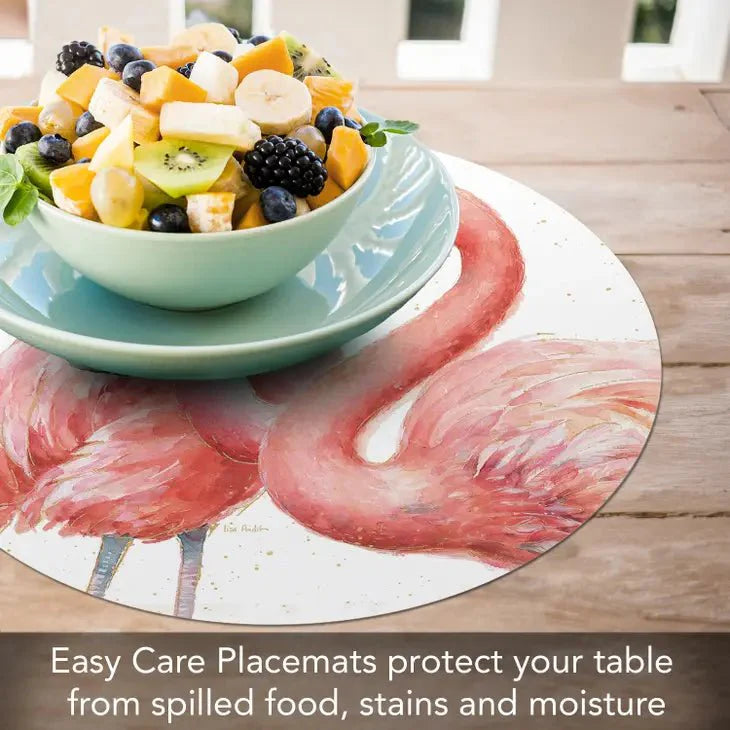 Gracefully Pink Reversible Round Plastic Placemat – BPA-Free, Made in the USA
