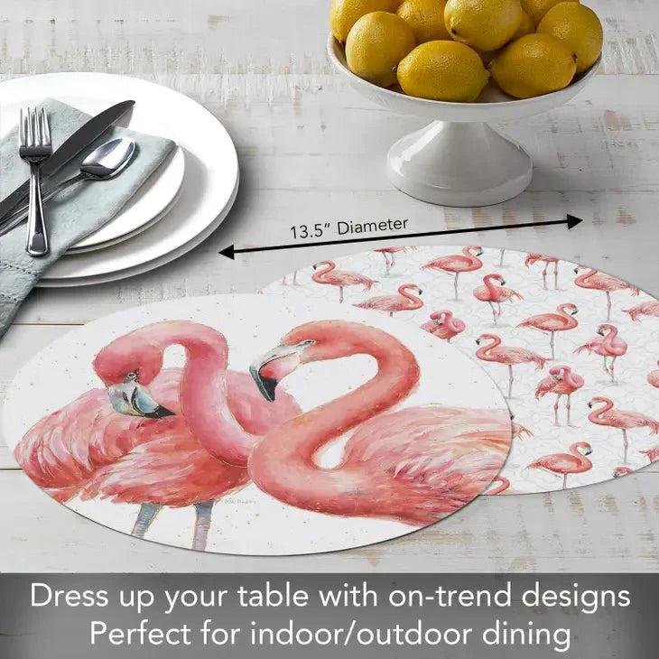 Gracefully Pink Reversible Round Plastic Placemat – BPA-Free, Made in the USA