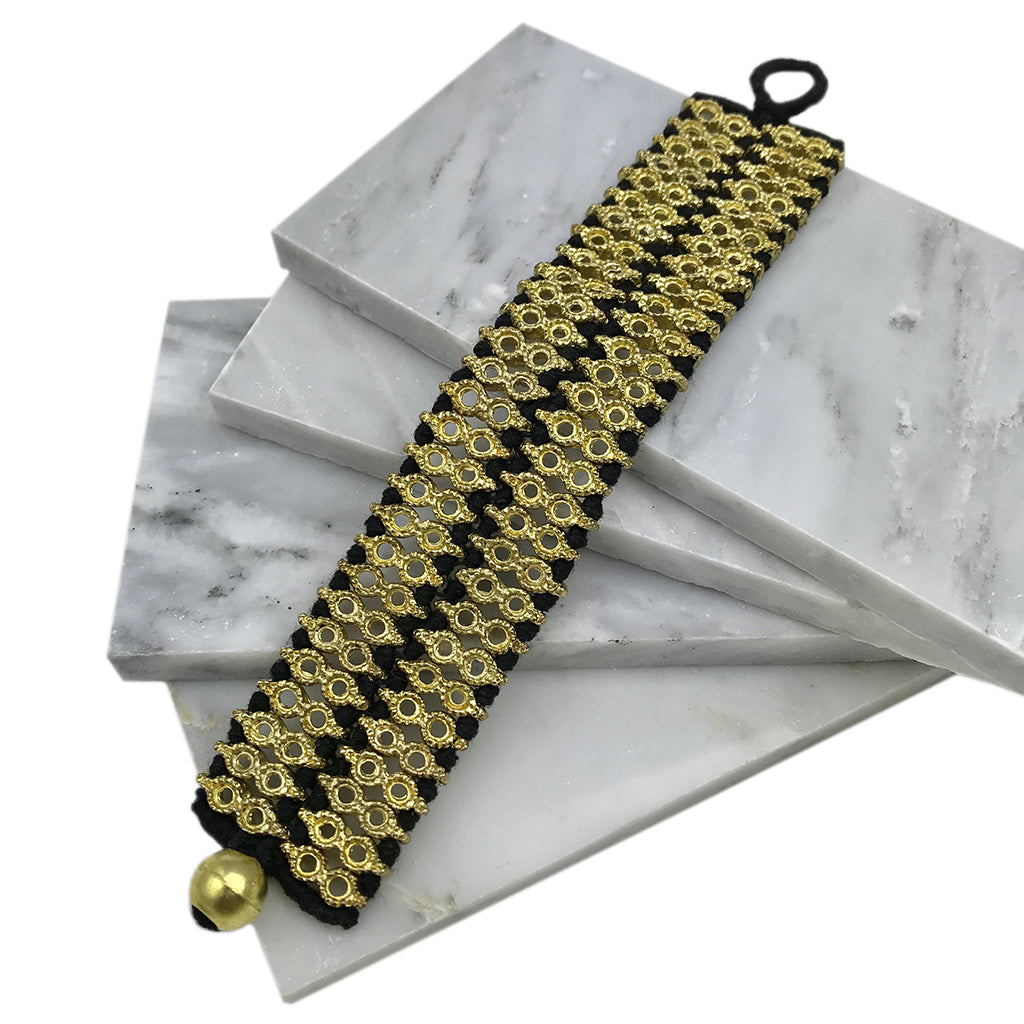 Handwoven Beaded Cotton Thread Cuff Bracelet Indian-Inspired Statement