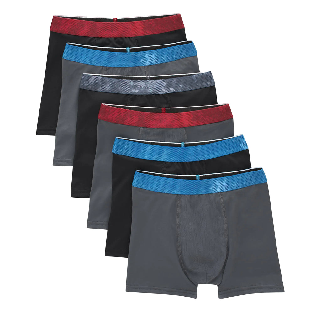 Hanes Boys' Big Performance Tween Boxer Brief Pack, X-Temp Mesh Stretch Underwear, Black, 6-Pack Large Black/Grey - 6 Pack - # BOAA11410003