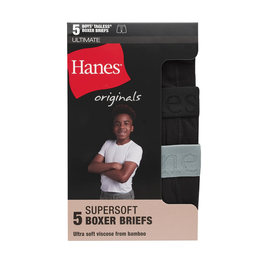 Hanes Boys Originals Boxer Brief Underwear, Supersoft Boxer Briefs For Boys, Assorted 5-Pack Medium Black 5-pack - # BOAA11410004