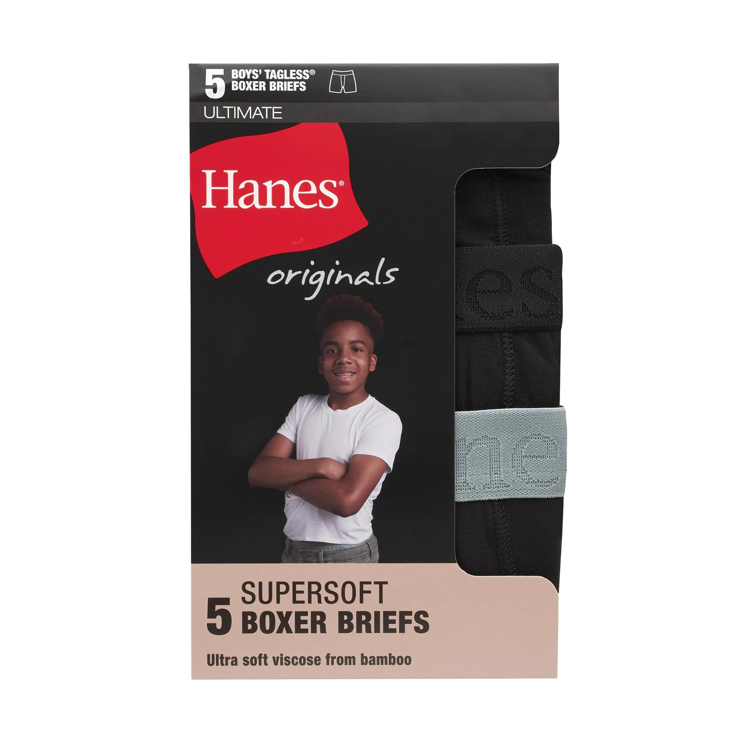 Hanes Boys Originals Boxer Brief Underwear, Supersoft Boxer Briefs For Boys, Assorted 5-Pack Medium Black 5-pack - # BOAA11410004