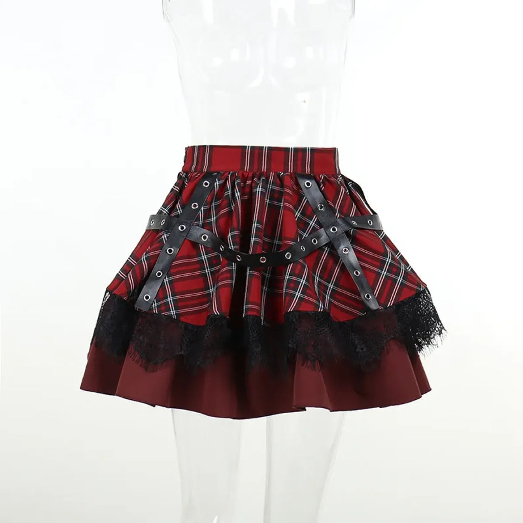 Harajuku Plaid Pleated Skirt - Y2K Mini Cake Skirt