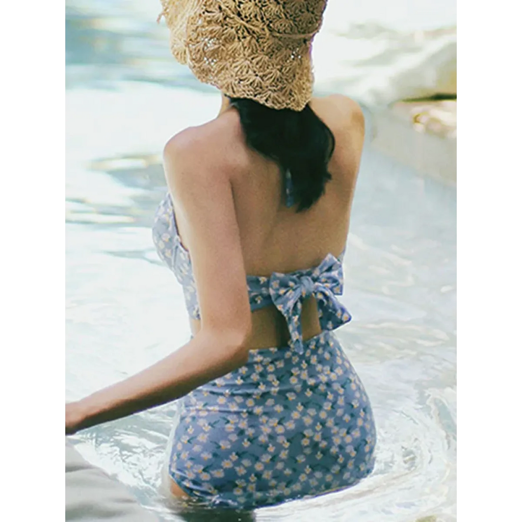 High Waist Bikini Set – Vintage Print Summer Swimwear