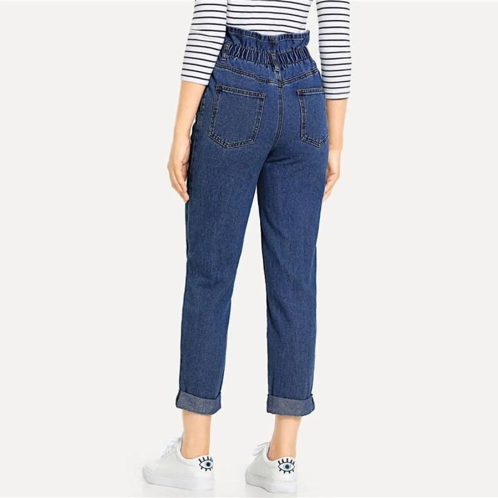 Women's High Waist Rolled Jeans