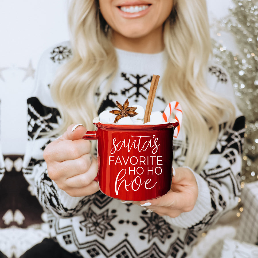 Ho Ho Hoe Holiday Mug 14.5oz Ceramic Campfire Style Double Sided Red Or Green Microwave Safe