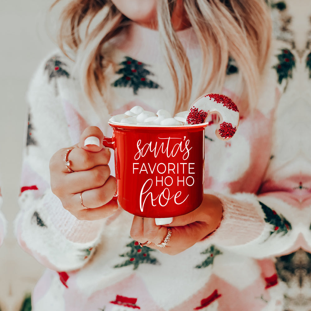 Ho Ho Hoe Holiday Mug 14.5oz Ceramic Campfire Style Double Sided Red Or Green Microwave Safe