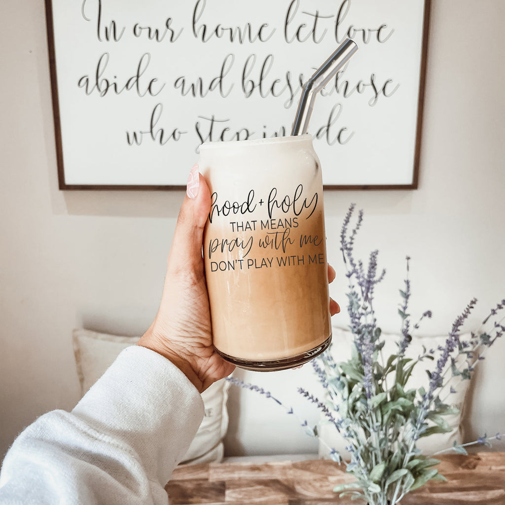 Hood And Holy 17oz Glass Tumbler With Bamboo Lid, 2 Stainless Straws And Straw Cleaner