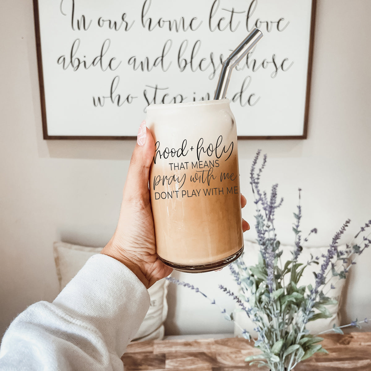 Hood And Holy 17oz Glass Tumbler With Bamboo Lid, 2 Stainless Straws And Straw Cleaner