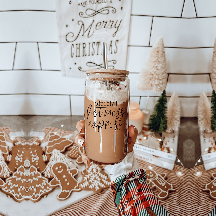 Hot Mess 17oz Glass Tumbler With Bamboo Lid, 2 Stainless Straws and Cleaner