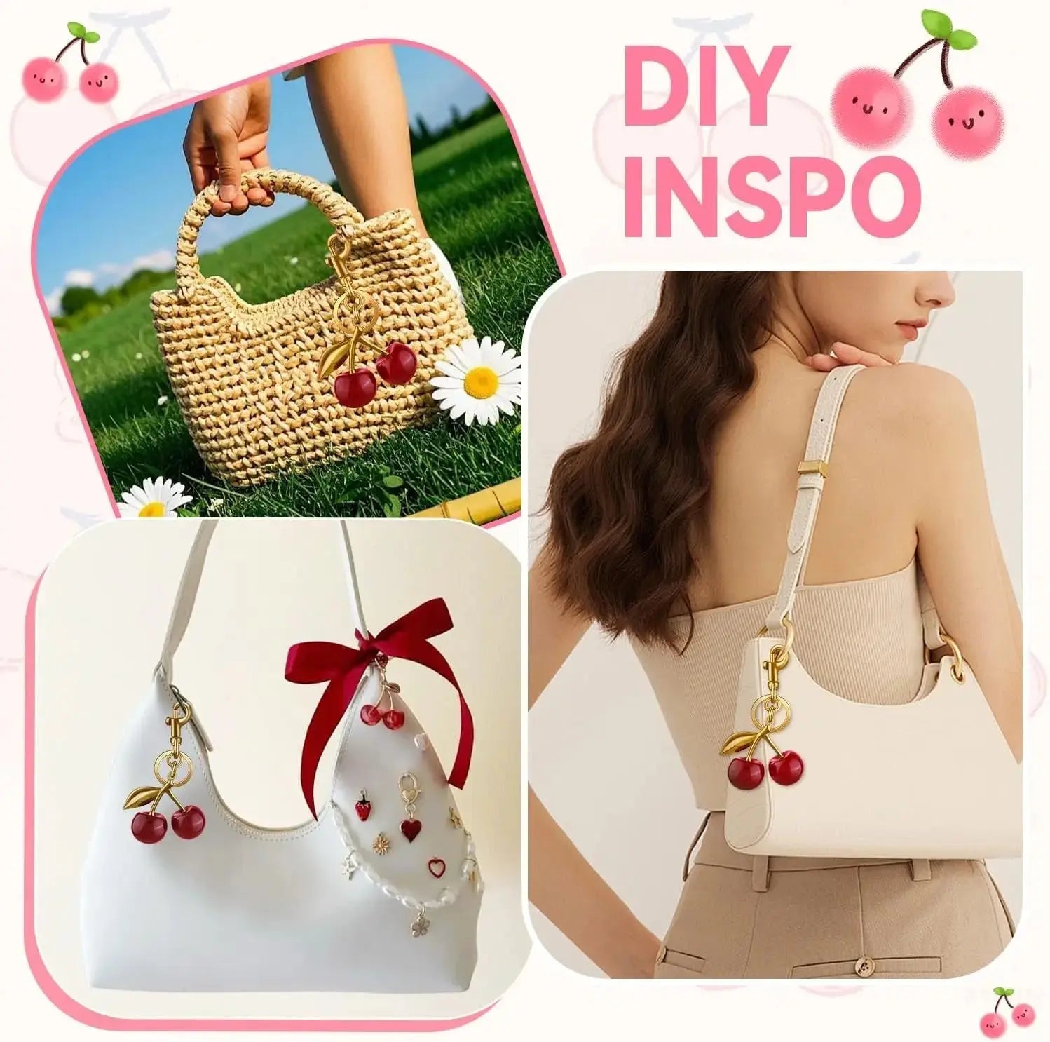 Cherry Purse Charm Keychain for Handbags – Cute Cherry Purse Charm & Strawberry Keychain Gift for Women