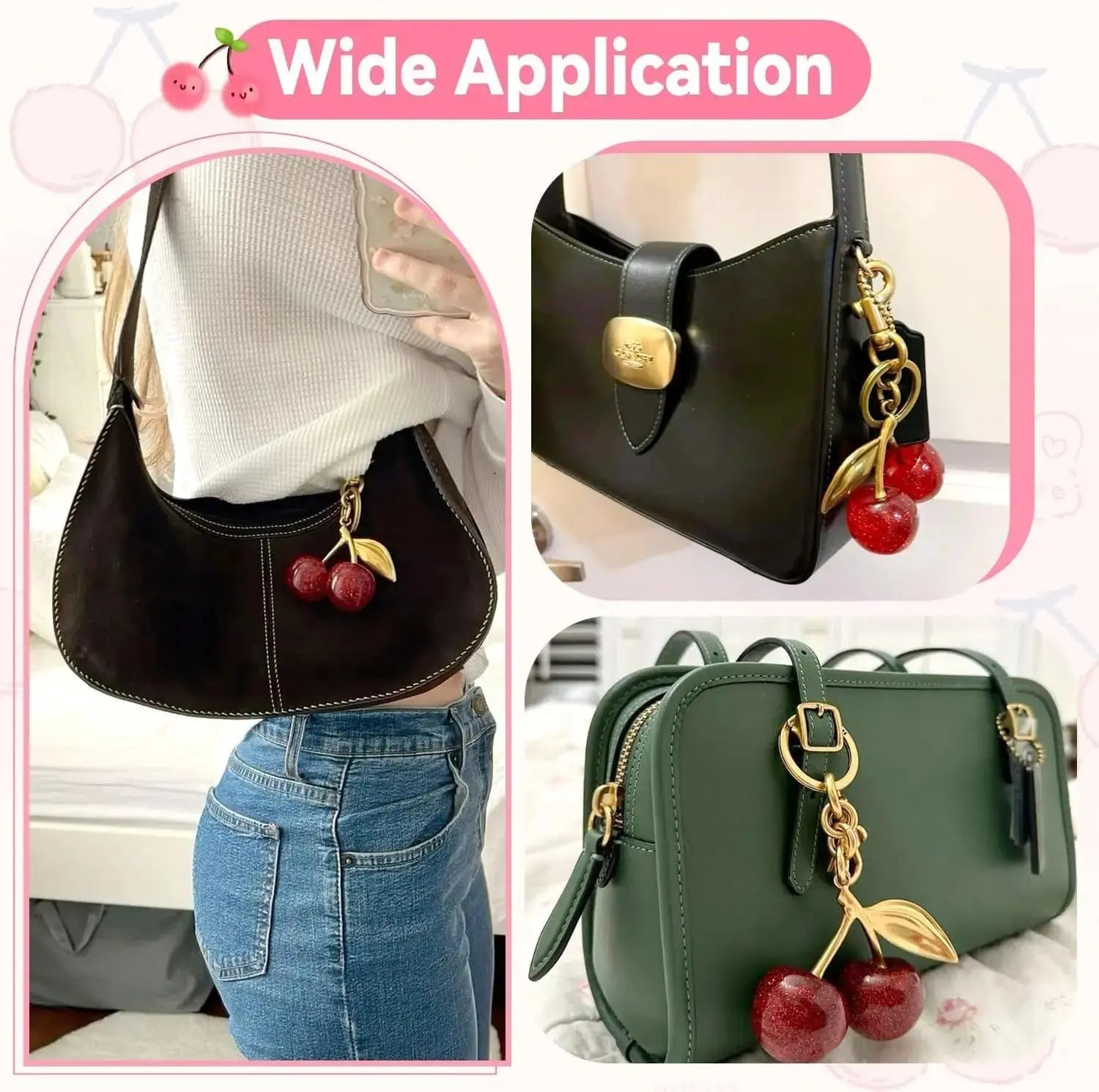 Cherry Purse Charm Keychain for Handbags – Cute Cherry Purse Charm & Strawberry Keychain Gift for Women