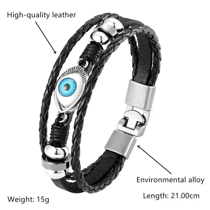 Evil Eye Bracelet for Women – Multi-Layer Beaded Leather Jewelry