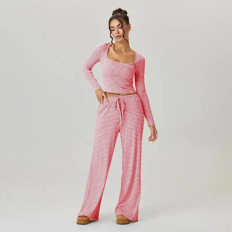 Ensemble Lounge Flaire™ à Rayures pour Femme – Tenue Deux Pièces à Col Carré