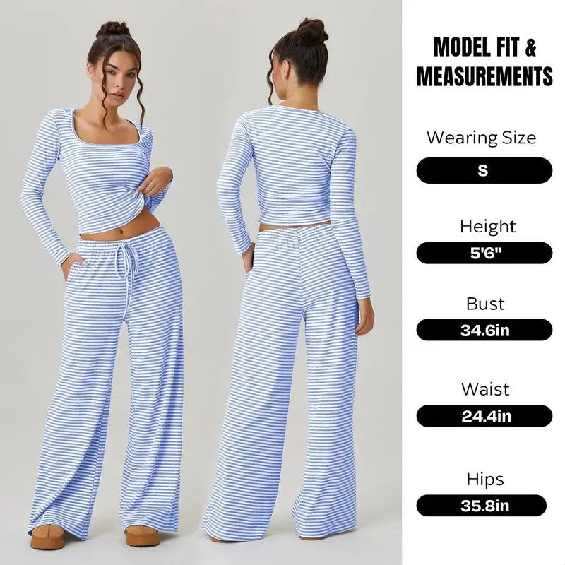 Ensemble Lounge Flaire™ à Rayures pour Femme – Tenue Deux Pièces à Col Carré