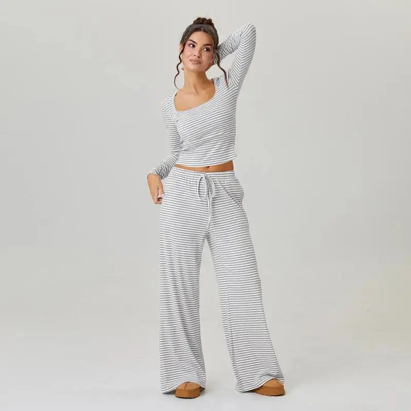 Ensemble Lounge Flaire™ à Rayures pour Femme – Tenue Deux Pièces à Col Carré