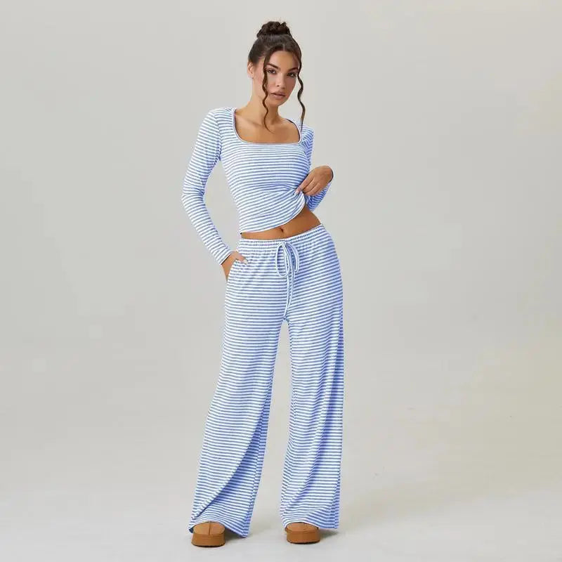 Ensemble Lounge Flaire™ à Rayures pour Femme – Tenue Deux Pièces à Col Carré