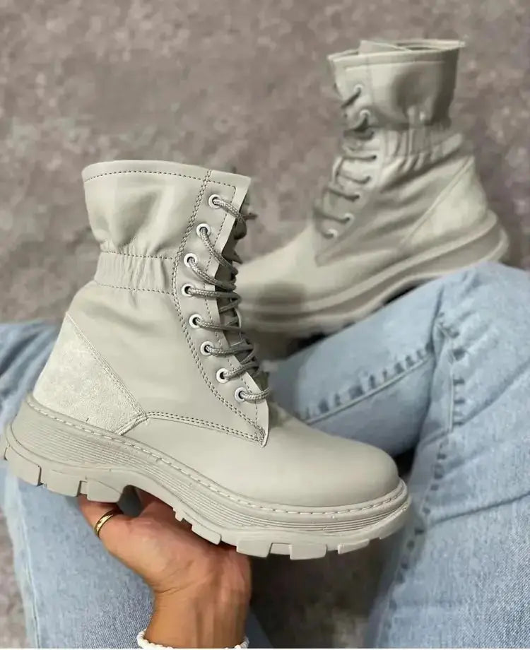 Women Winter Boots Mid-Tube Martin Boots Thick Heel Warm Round Toe Boots