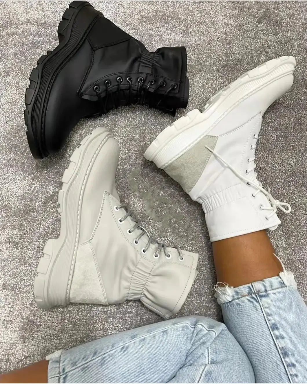 Women Winter Boots Mid-Tube Martin Boots Thick Heel Warm Round Toe Boots