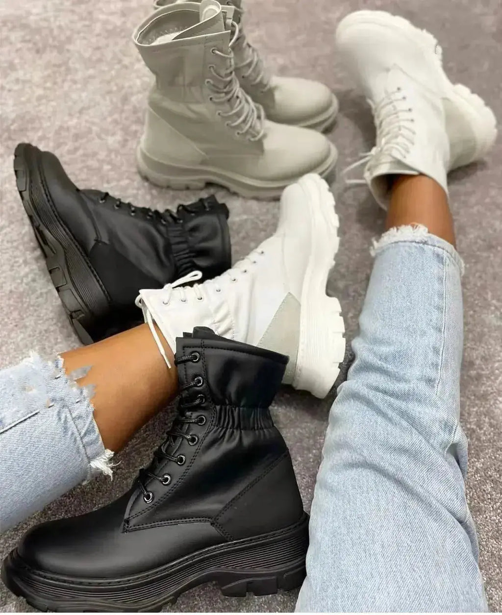 Women Winter Boots Mid-Tube Martin Boots Thick Heel Warm Round Toe Boots