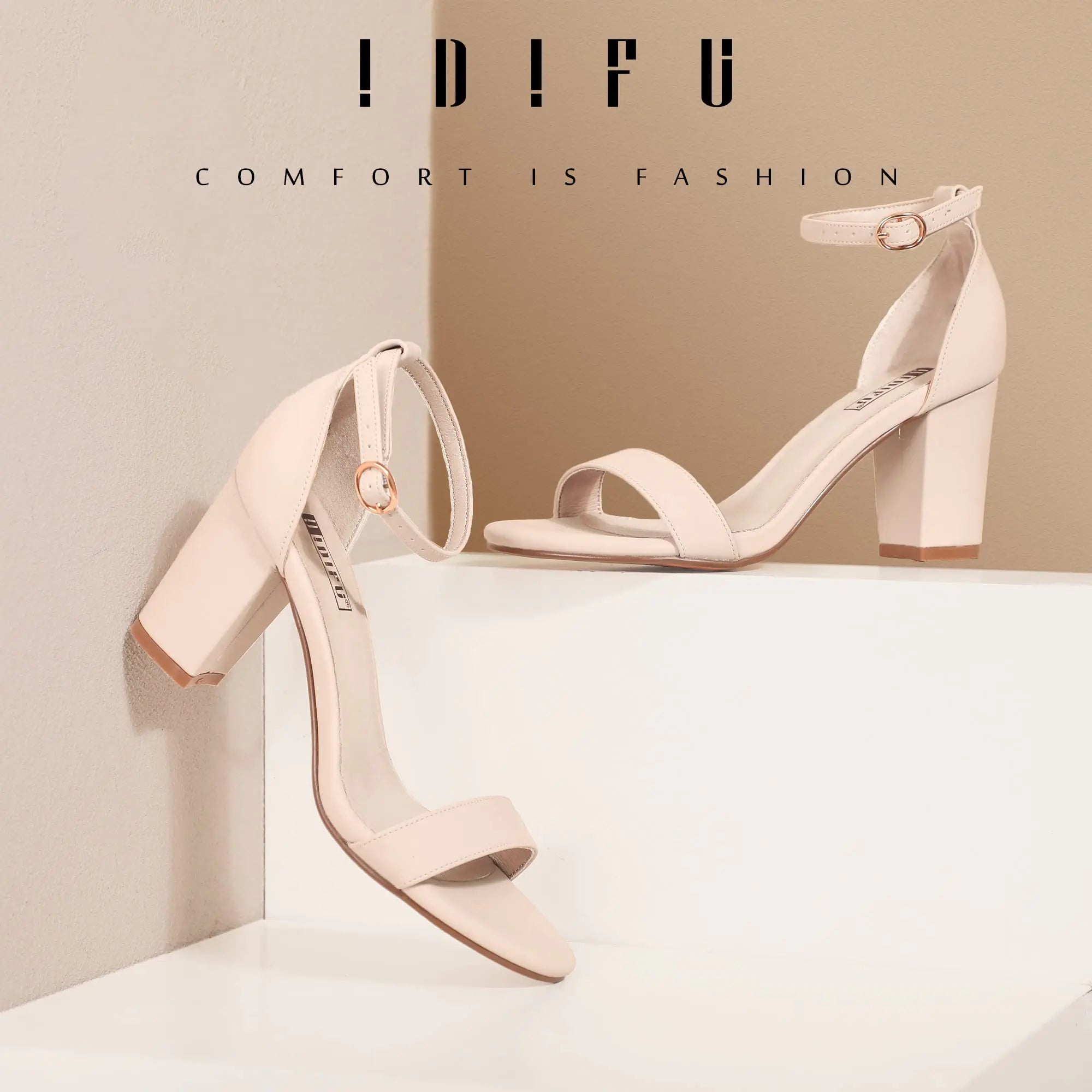 IDIFU Women's 3 Inch Heel Sandals for Women 11 Nude Nubuck - # GIAA73210003