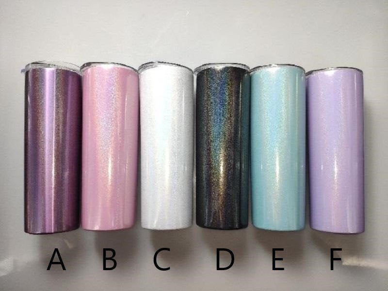Gobelet dégradé fin blanc, bleu, violet, noir et rose, en acier inoxydable à paillettes, avec paille et couvercle, 20 oz