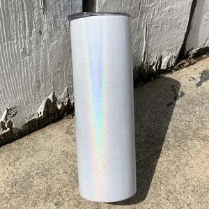 Gobelet en acier inoxydable blanc et brillant, de 30 oz, droit et fin, pour sublimation, avec paille et couvercle.