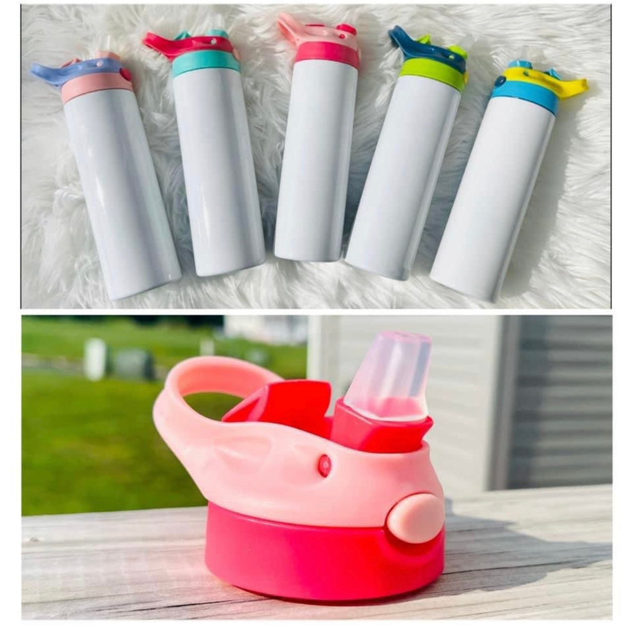 Gobelet Sippy 20oz vierge à sublimation pour enfants, droit, en acier inoxydable blanc, gobelet pour enfants, bouteille d'eau de sport avec poignée