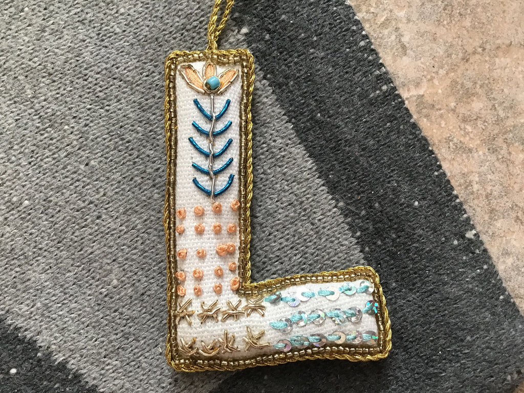 Fabric Alphabet Ornament w/ Beads & Embroidery, Multi Color, 26 Styles