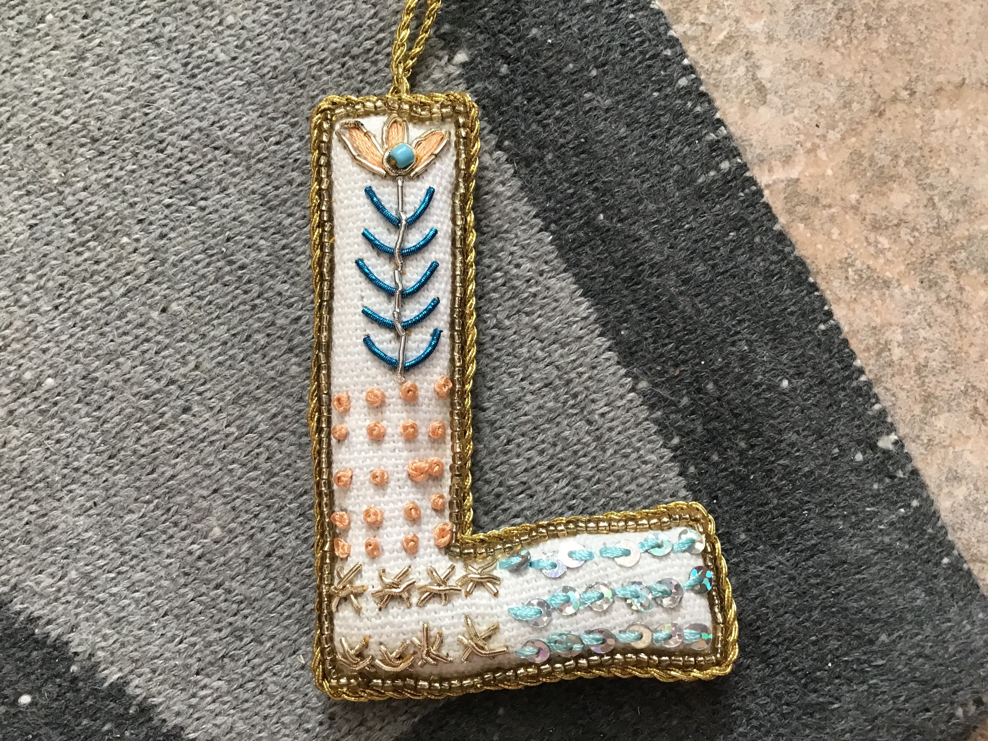 Fabric Alphabet Ornament w/ Beads & Embroidery, Multi Color, 26 Styles