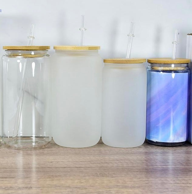 12oz or 16oz Sublimation Blank Glass Can Jar Tumbler (Clear or Frosted)