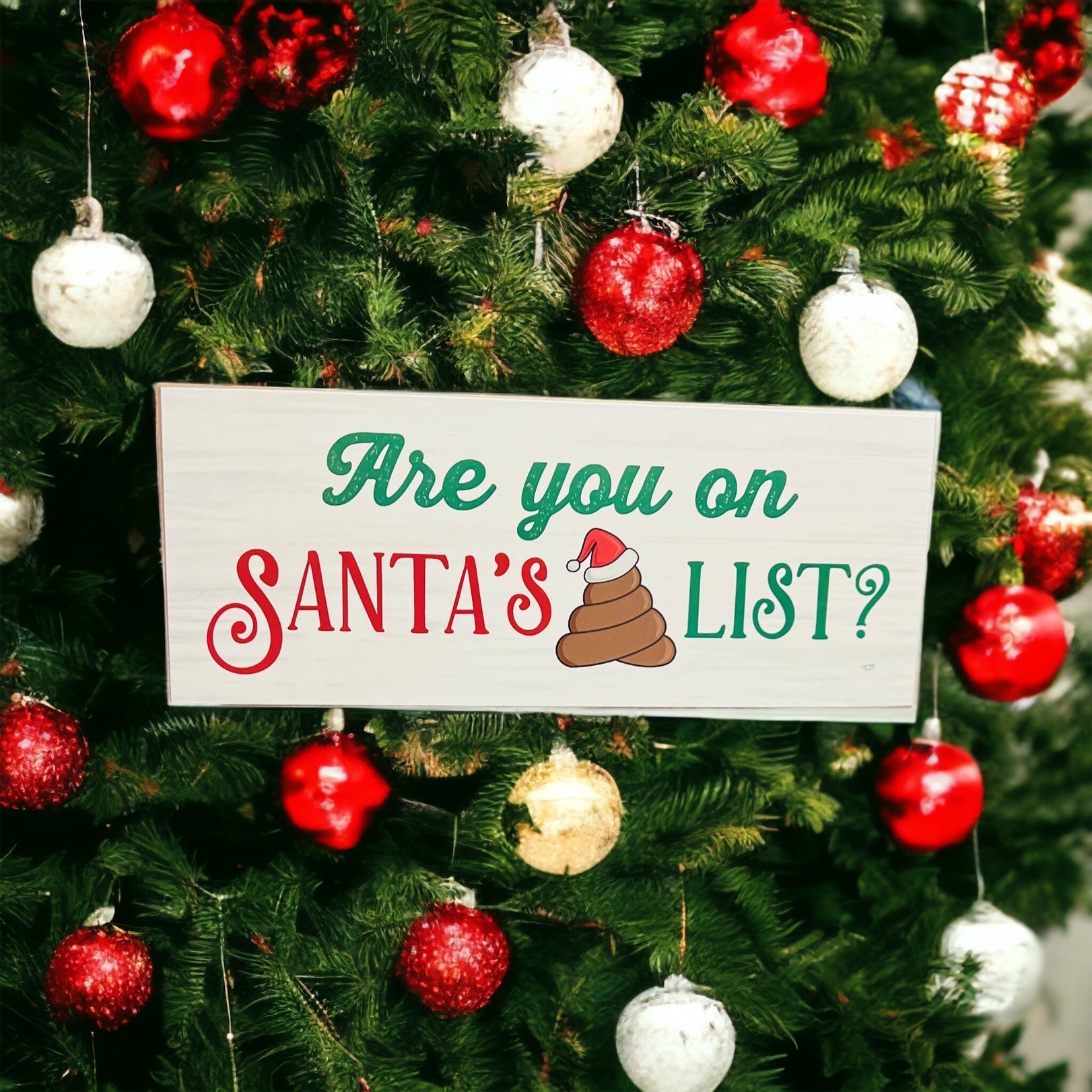 Santa Poop List Wooden Block Sign Funny Christmas Decor Holiday Mantel Plaque Funny Gift