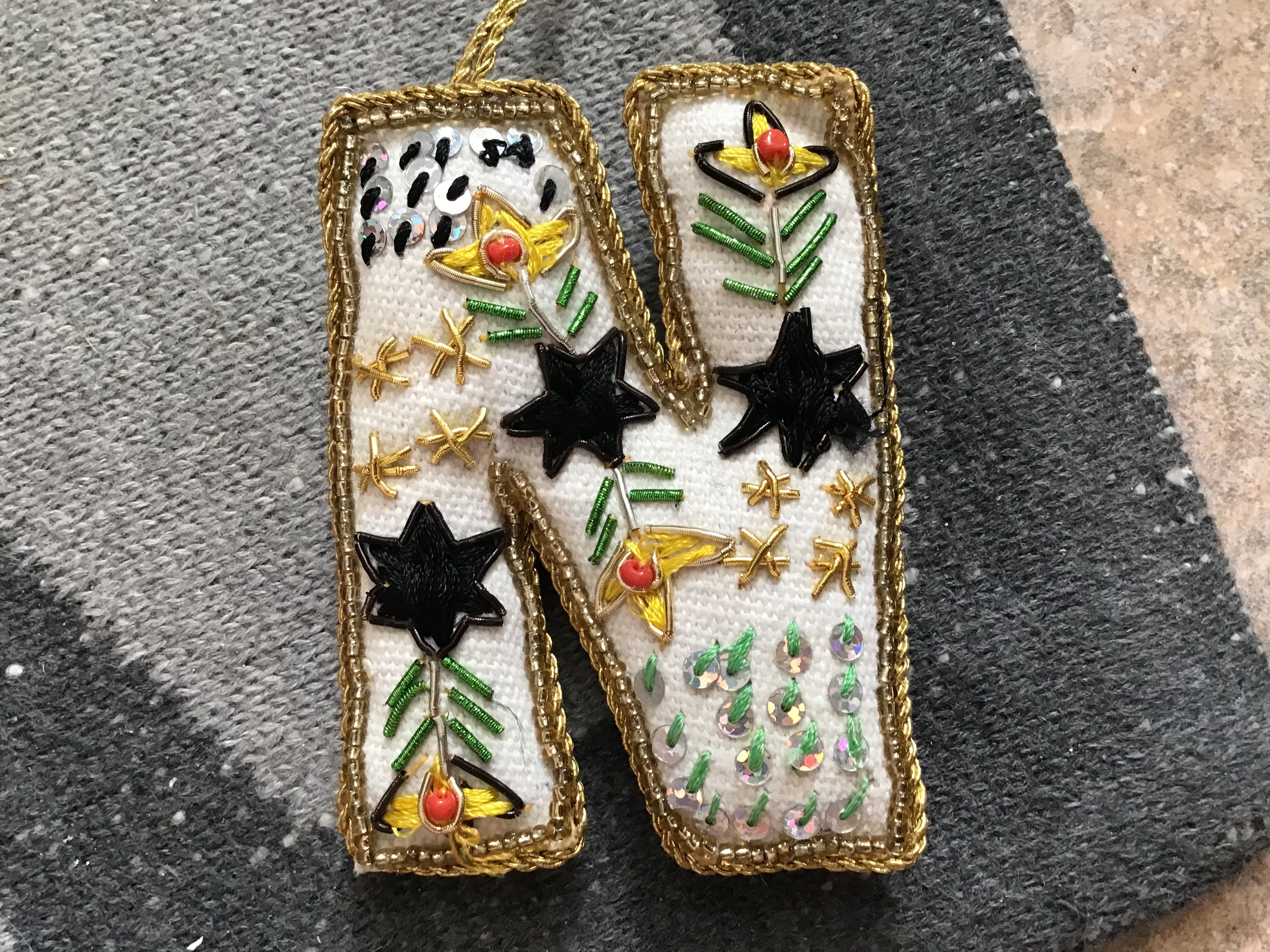 Fabric Alphabet Ornament w/ Beads & Embroidery, Multi Color, 26 Styles