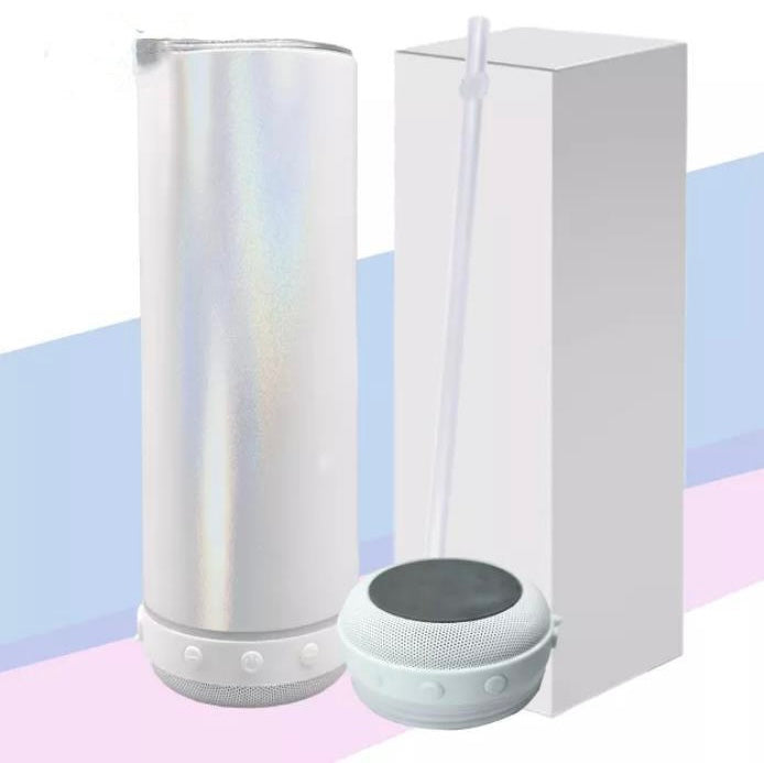 Lot de 20oz Gobelet Bluetooth à sublimation. Gobelets Musicaux avec Couvercle, Haut-parleur et Paille