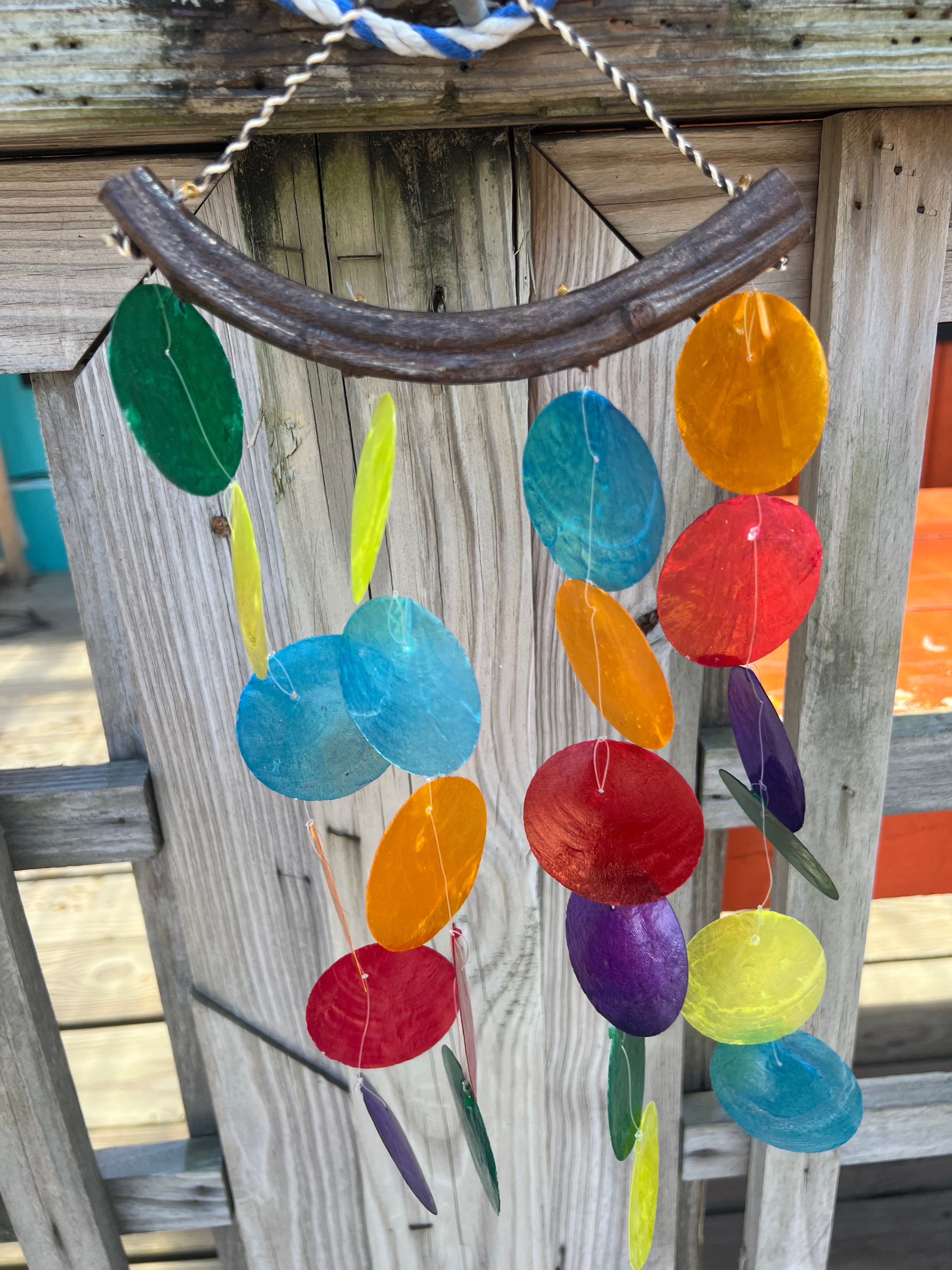 Multicolored Capiz Shell Drop- Blue, Pink or Rainbow