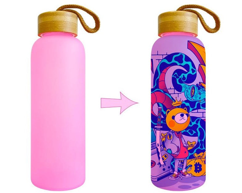 Bouteille de sport en verre coloré à sublimation de 750 ml (comprend un couvercle en bambou)