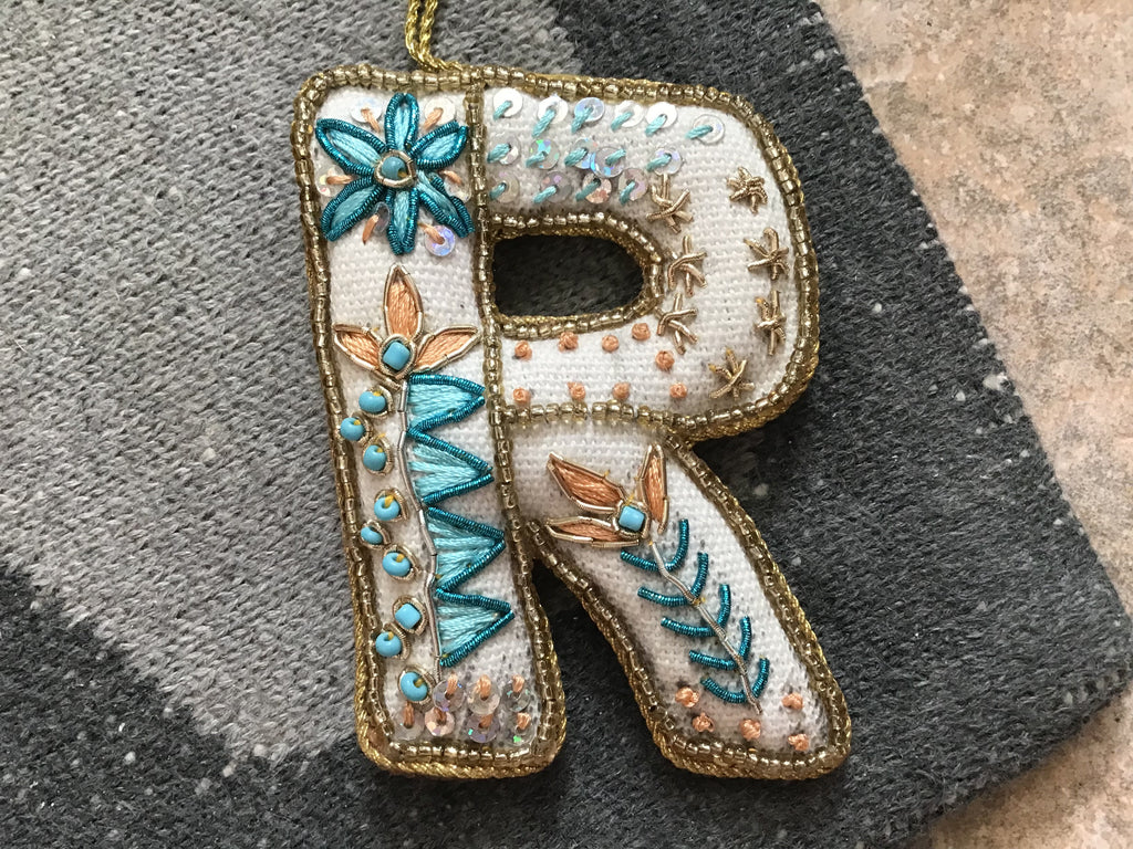 Fabric Alphabet Ornament w/ Beads & Embroidery, Multi Color, 26 Styles