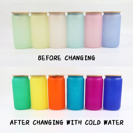 16oz Blank Sublimation color changing glass Jar Cans Tumblers (Includes Bamboo Lid & Straw)