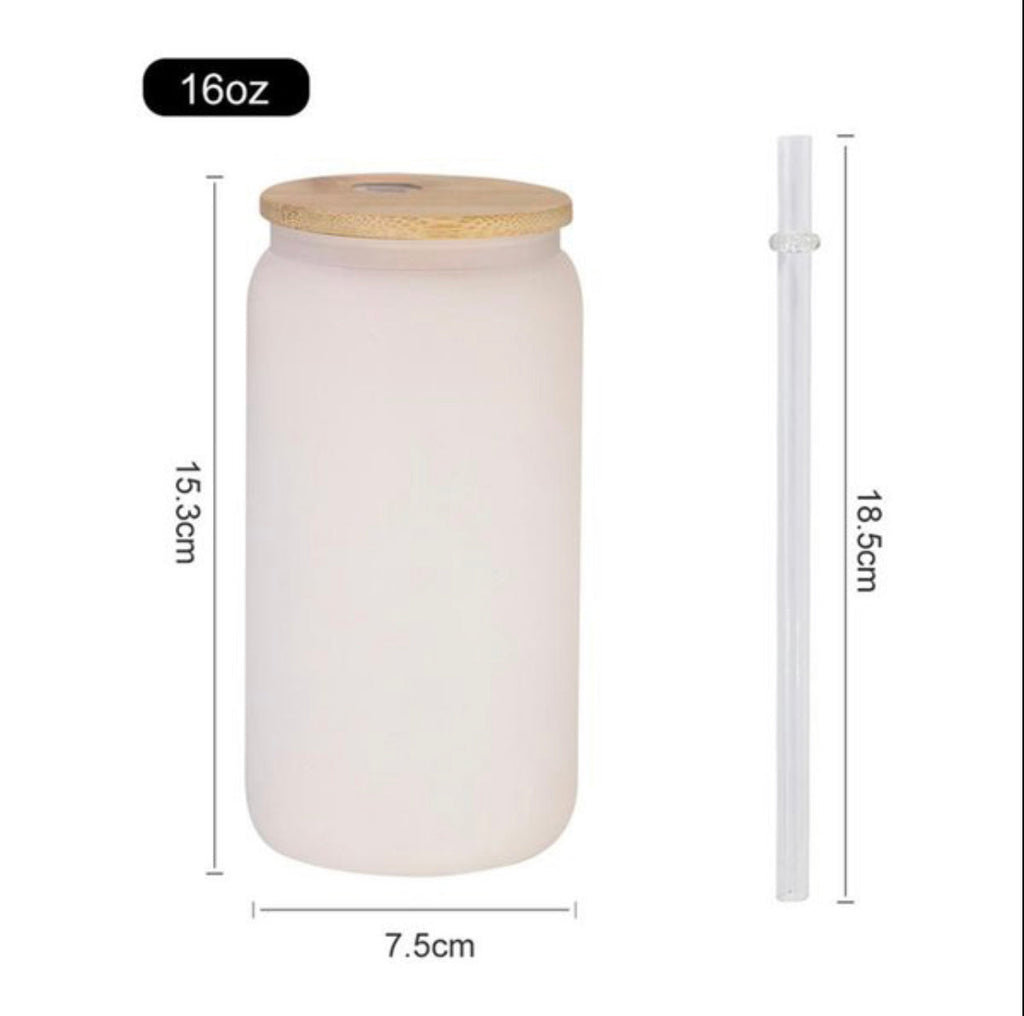 12oz or 16oz Sublimation Blank Glass Can Jar Tumbler (Clear or Frosted)
