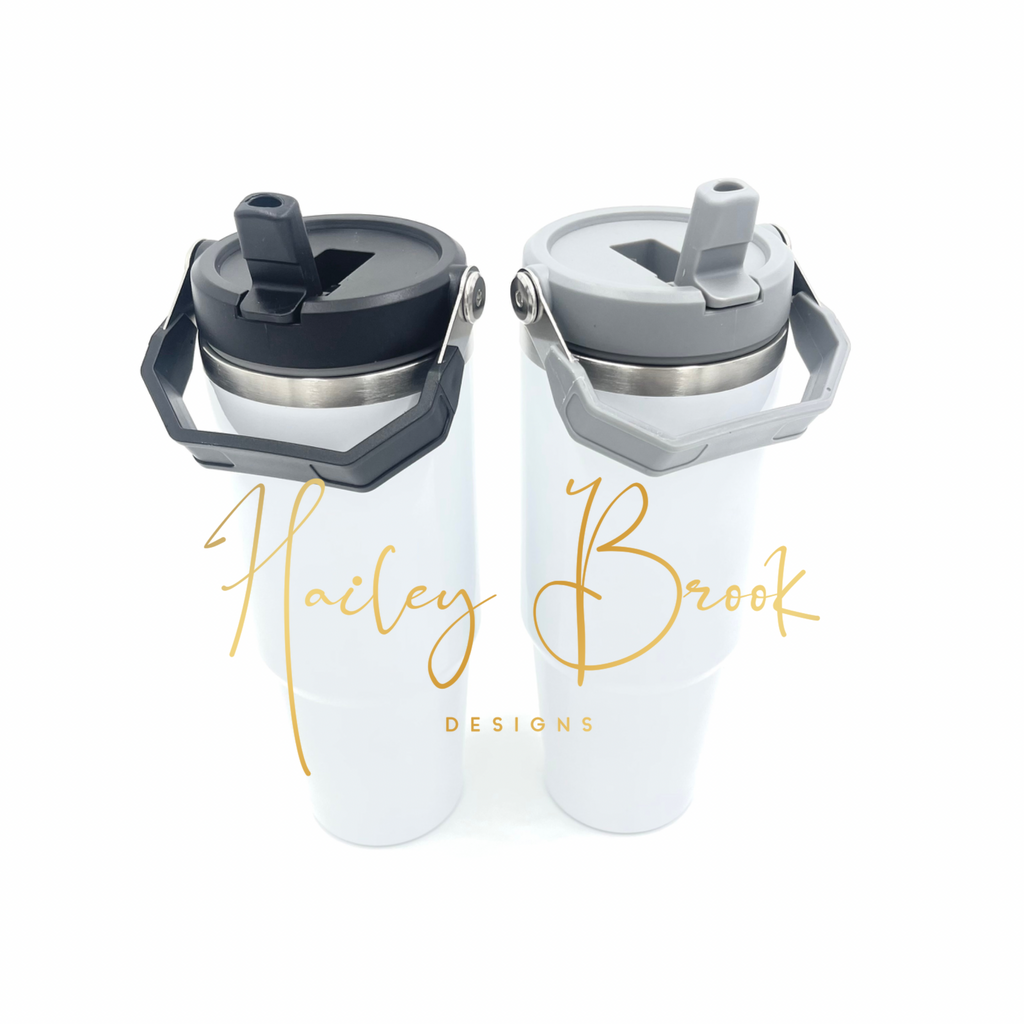 30oz Sublimation Flip Straw Tumbler (Gray or Black Lid) Dual Wall Tumblers